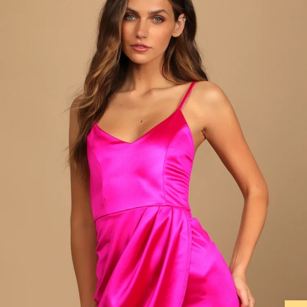 Lulus Magenta Forever Your Girl Magenta Satin Bodycon Dress
